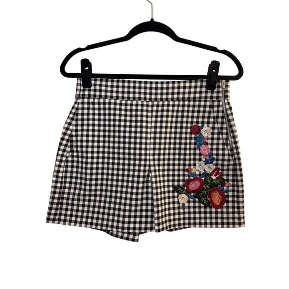 Zara Embroidered Floral Checkered High Rise Shorts - M - Picture 1 of 10